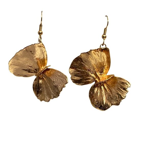 Gold Butterfly Dangle Earrings Mariposa Lightweight Statement Boho Festival - Picture 3 of 7